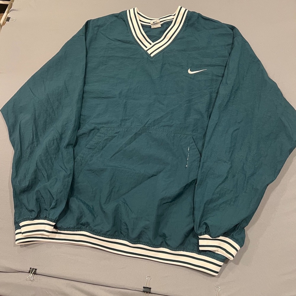 Vintage Nike V Neck Windbreaker Pullover Forest Green XXL 90s Retro Swoosh